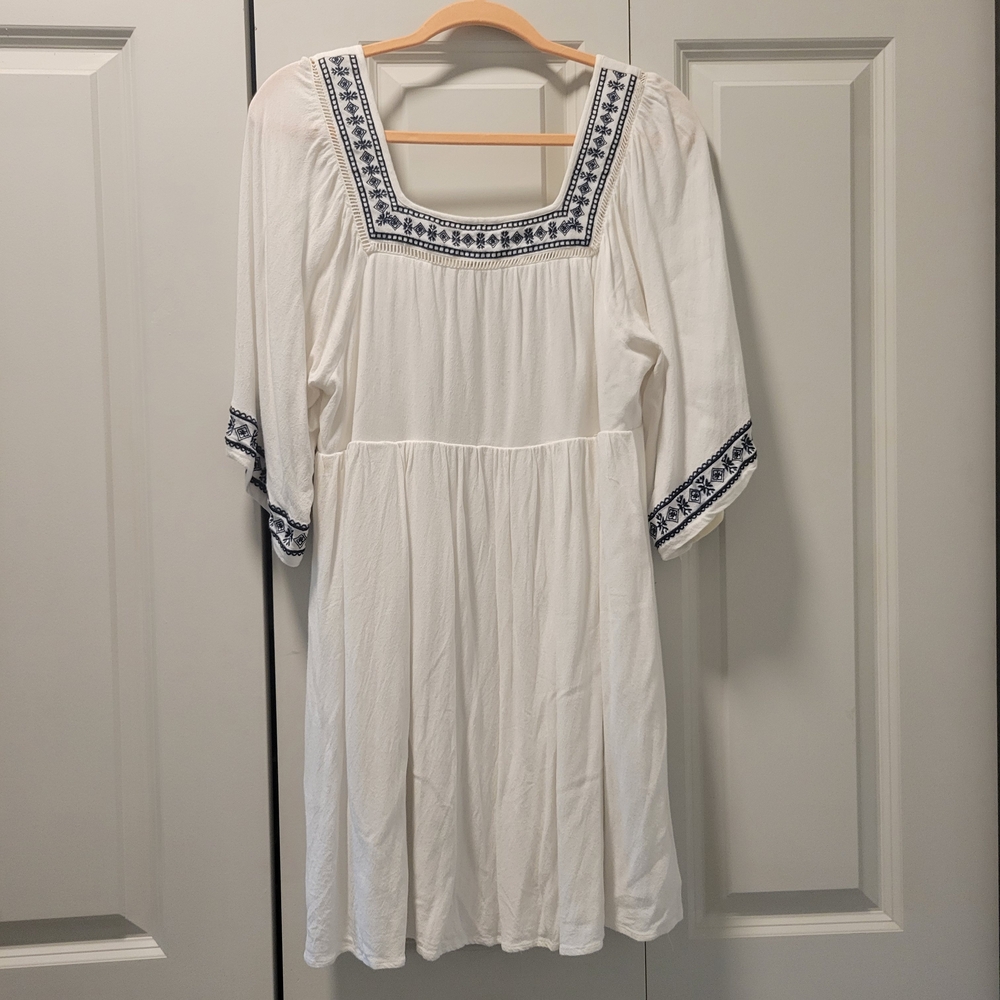Miami White Dress with Blue Embroidery